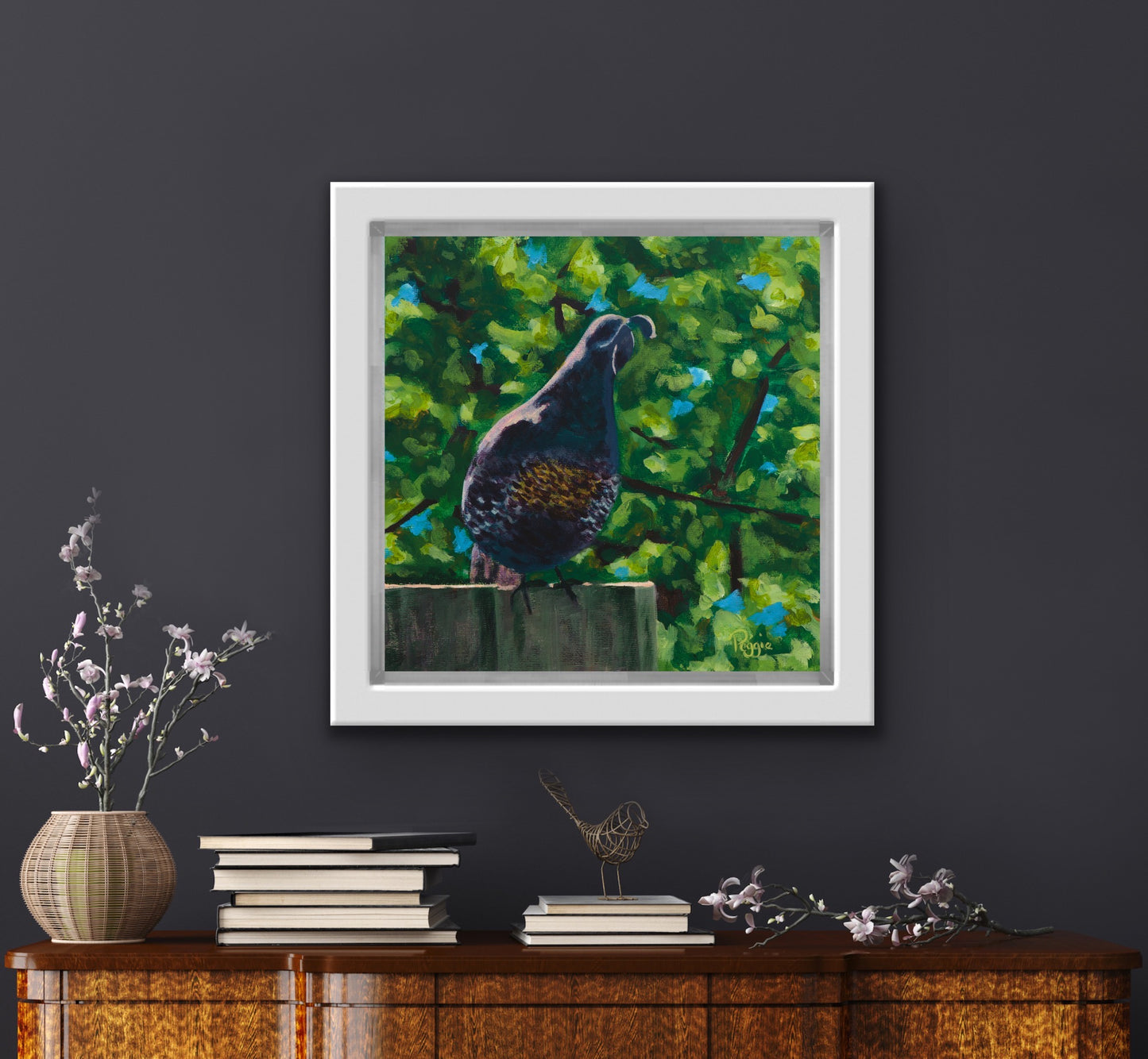 Quail on an old wooden fence