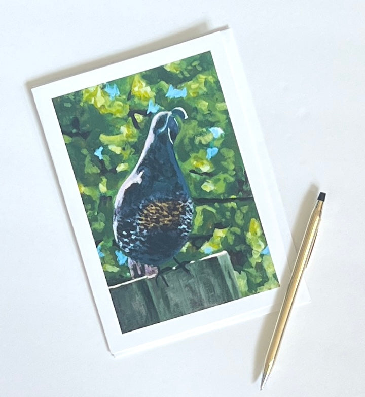 Card - Quail on a fence